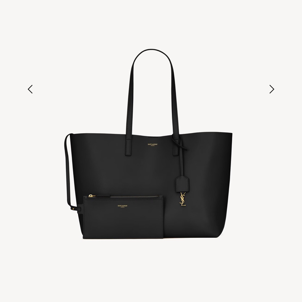 Saint Laurent Black Leather Tote with Gold YSL Charm and Pouch REAL AUTHENTIC